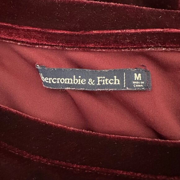 Abercrombie & Fitch Burgundy Velvet Crew Neck Blouse Short Sleeve Sz M - Picture 8 of 10